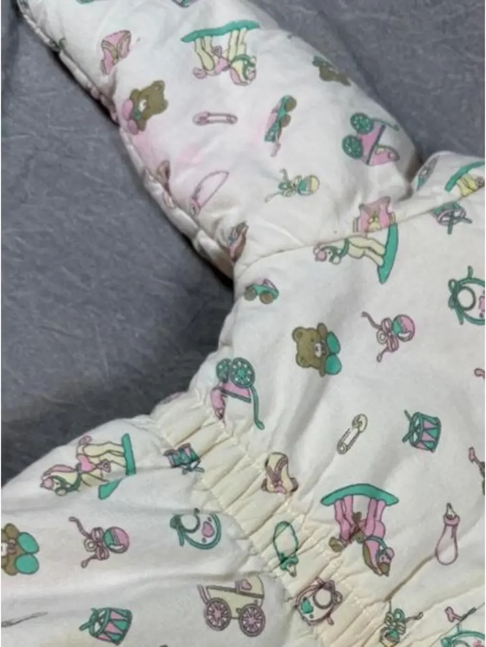 Vintage 80s Bonjour Baby Snowsuit 3-6M Pastel Nursery Print Made in Korea